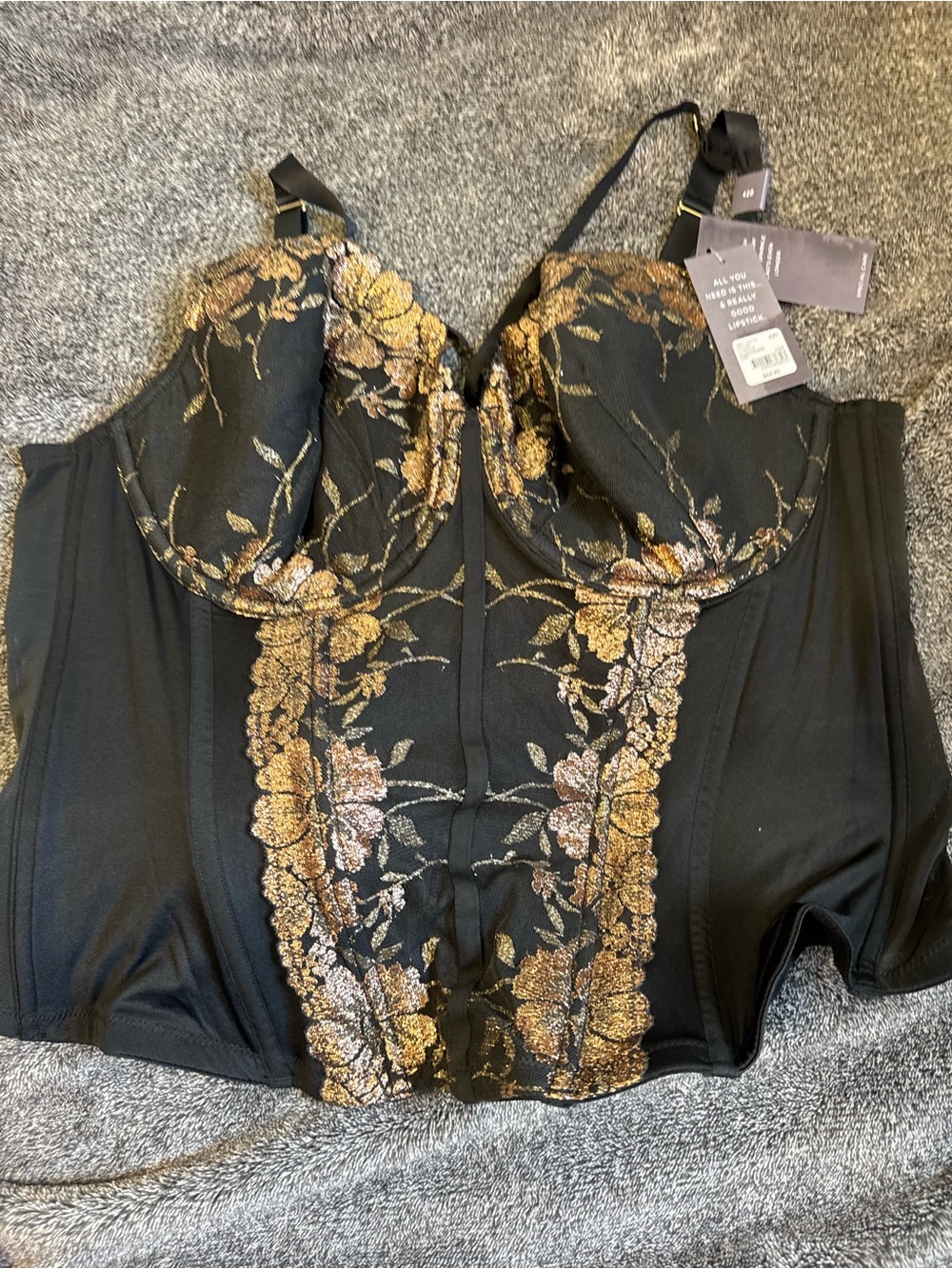 Cacique Black corset with Gold Floral Accents